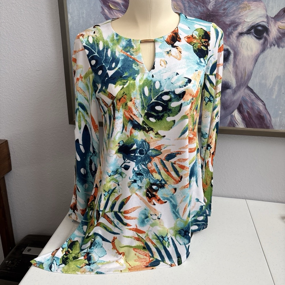 Michael Tyler Women's XS Multicolor Tropical Gold Peekaboo High Low Long‎ Sleeve